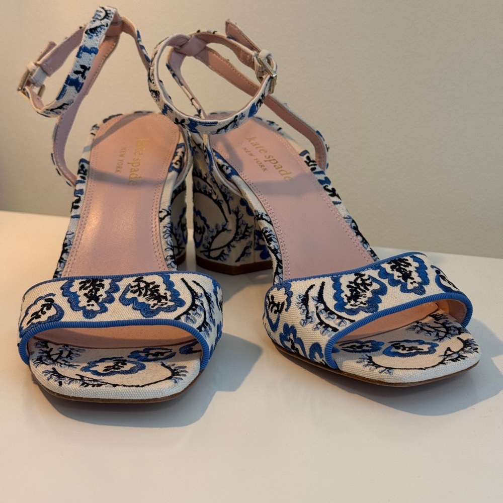 Kate Spade Floral Blue and Cream Heels